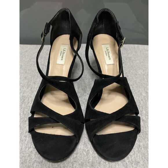 L. K. Bennett Blossom Womens Strappy Sandals Black Suede Heels Size 36 EU 6 US - Picture 2 of 9
